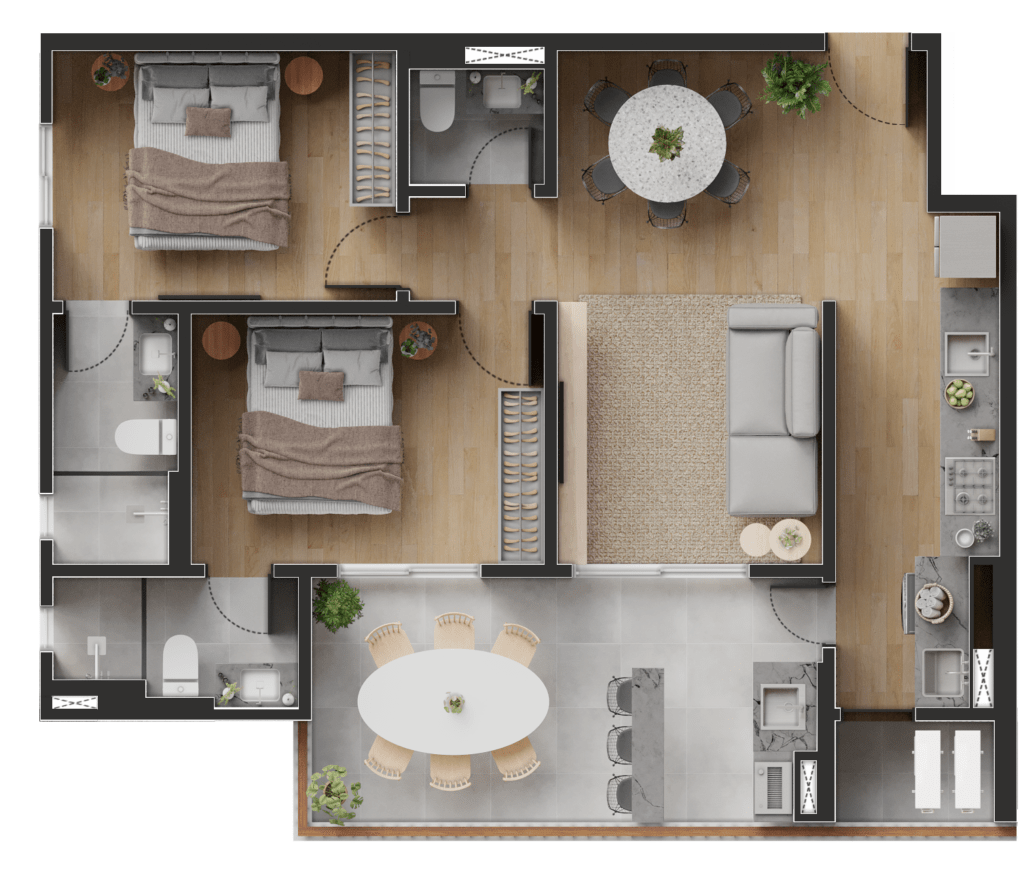 76,40 M² | 2 SUÍTES | 2 VAGAS | Final 1 Tipo 1