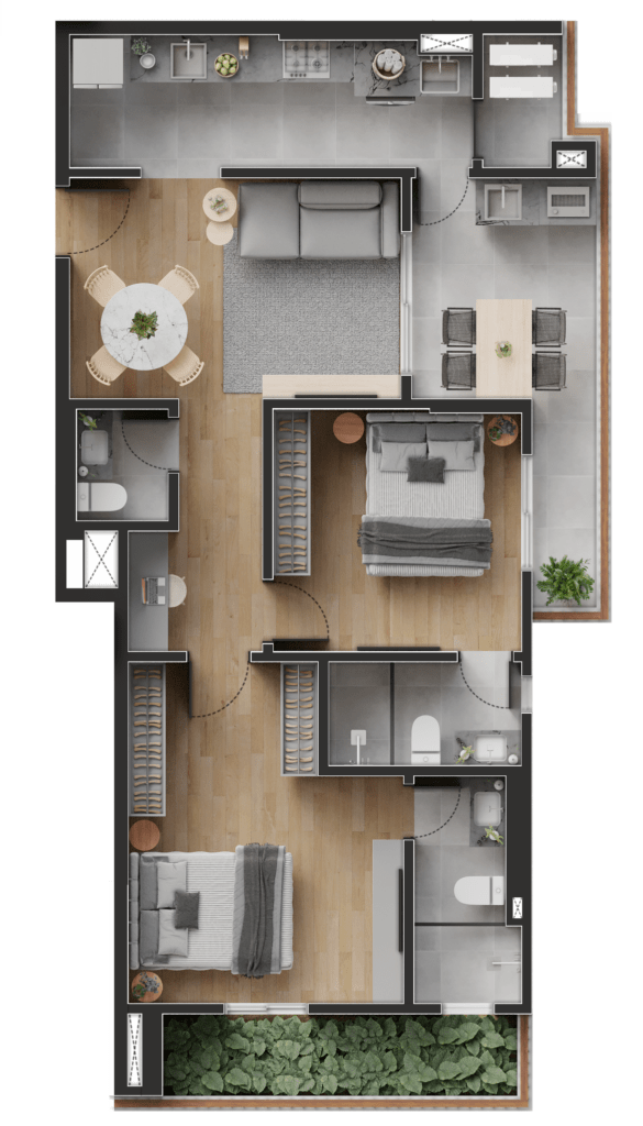 77,08 M² | 2 SUÍTES | 1 VAGA | Final 4 MARINO T01